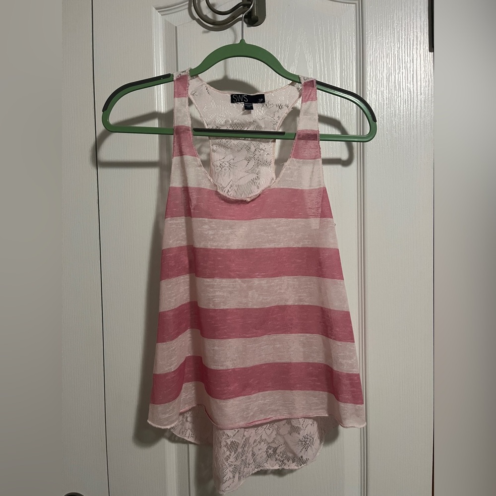 Pink and White Striped Women's Tank Top